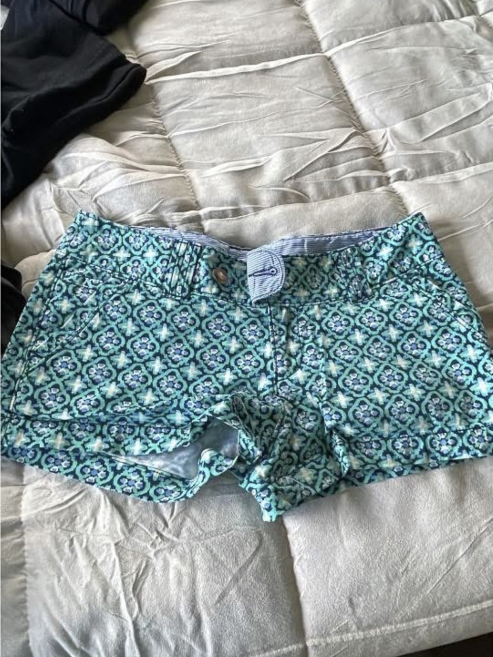 Red Camel Aqua Blue Patterned High-Waist Women's Shorts